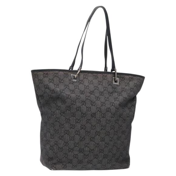 GUCCI GG Canvas Tote Bag Black Silver - Picture 1 of 16